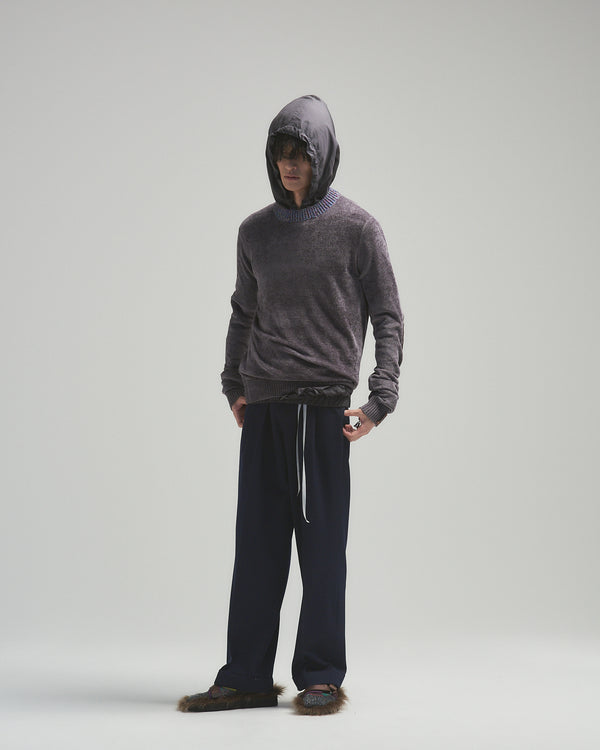 BED j.w. FORD "Long long sleeve – Gray” Velour Sweater｜ベッドフォード “ロングロングスリーブ – グレー” ベロアセーター メンズモデル着用
