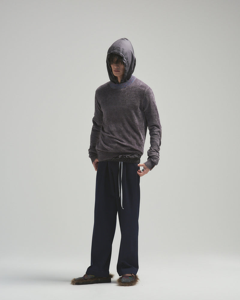 BED j.w. FORD "Long long sleeve – Gray” Velour Sweater｜ベッドフォード “ロングロングスリーブ – グレー” ベロアセーター メンズモデル着用