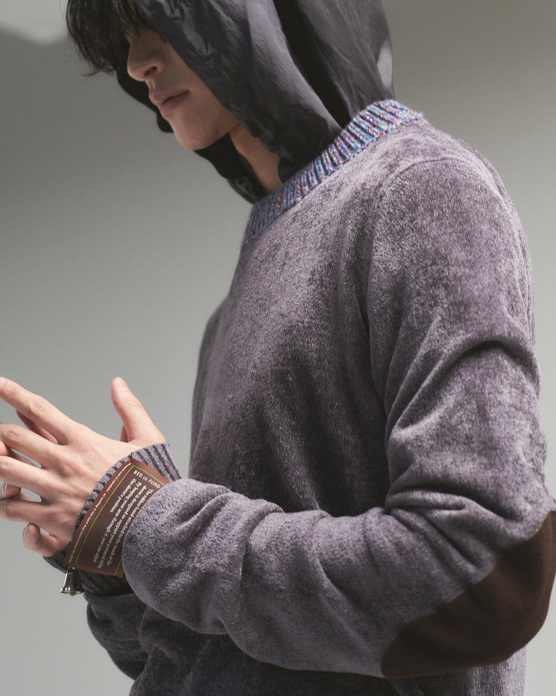 BED j.w. FORD "Long long sleeve – Gray” Velour Sweater｜ベッドフォード “ロングロングスリーブ – グレー” ベロアセーター メンズモデル着用