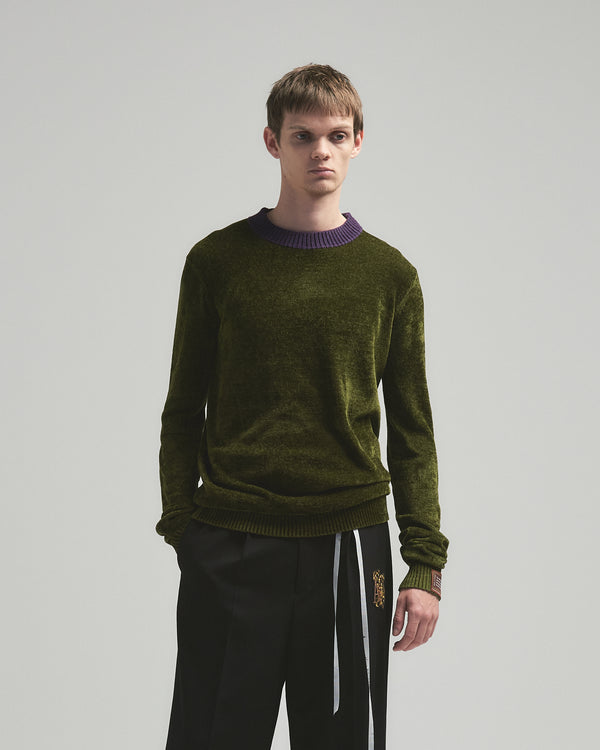 BED j.w. FORD "Long long sleeve – Khaki” Velour Sweater｜ベッドフォード “ロングロングスリーブ – カーキ” ベロアセーター メンズモデル着用