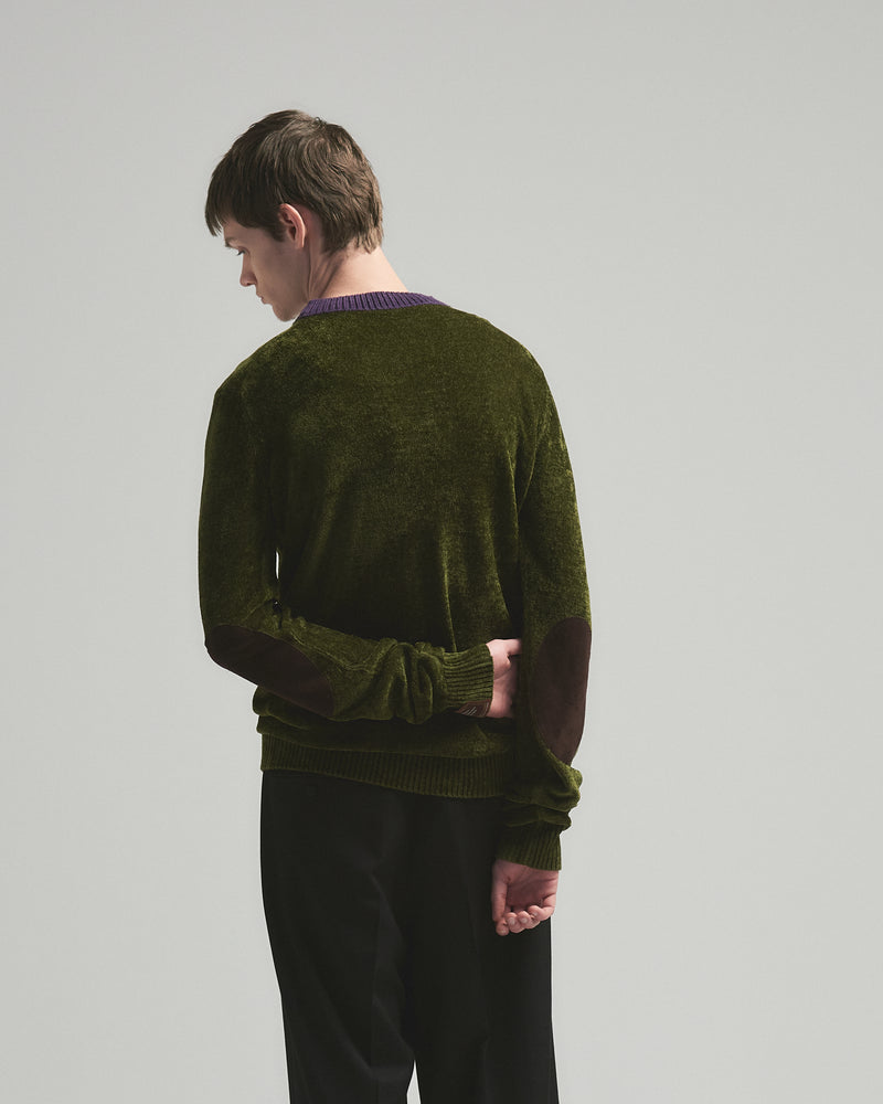 BED j.w. FORD "Long long sleeve – Khaki” Velour Sweater｜ベッドフォード “ロングロングスリーブ – カーキ” ベロアセーター メンズモデル着用