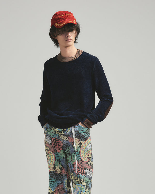 BED j.w. FORD "Long long sleeve – Navy” Velour Sweater｜ベッドフォード “ロングロングスリーブ – ネイビー” ベロアセーター メンズモデル着用