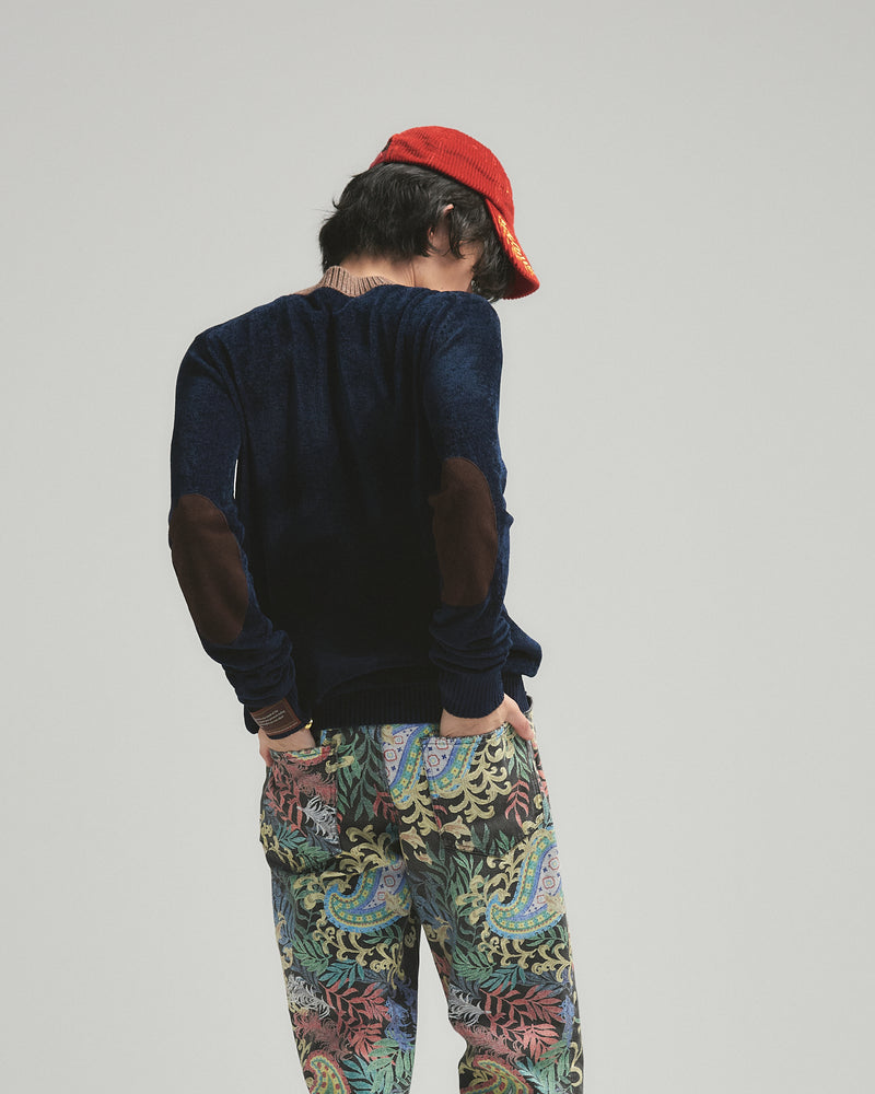 BED j.w. FORD "Long long sleeve – Navy” Velour Sweater｜ベッドフォード “ロングロングスリーブ – ネイビー” ベロアセーター メンズモデル着用