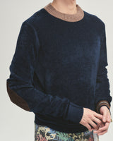 BED j.w. FORD "Long long sleeve – Navy” Velour Sweater｜ベッドフォード “ロングロングスリーブ – ネイビー” ベロアセーター メンズモデル着用