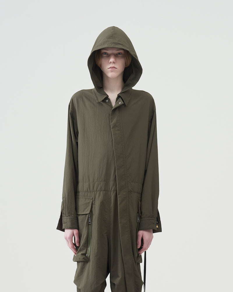 Hooded Nylon Coveralls – Olive