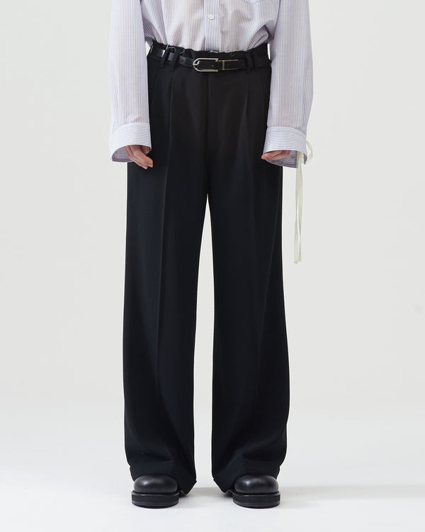 Wool Wide Trousers – Black