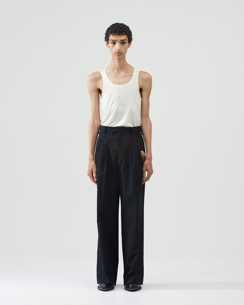 Cotton-Wool Wide Trousers – Black