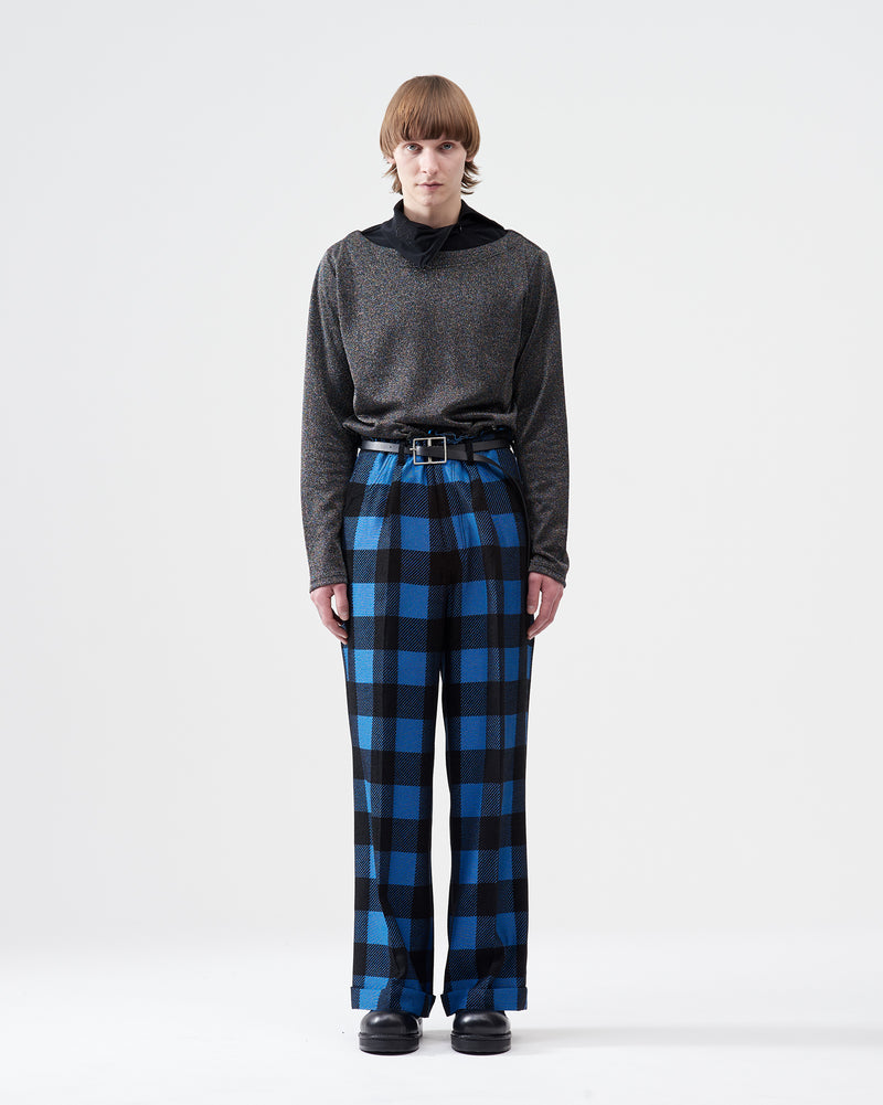 Check Pattern Wide Pants – Blue×Black