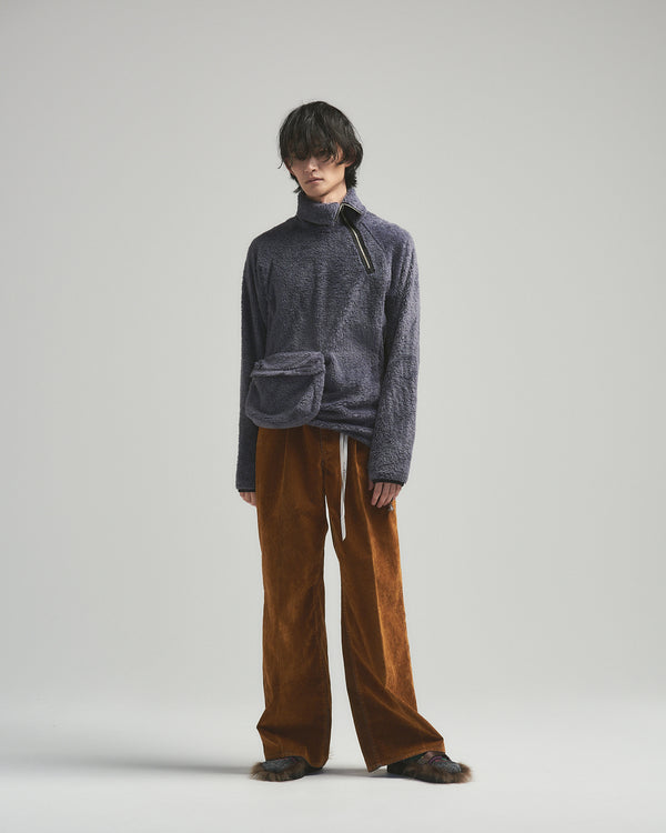 BED j.w. FORD "every (one) – Brown" Rayon flocking pants｜ベッドフォード "エブリ (ワン) – ブラウン" レーヨンフロッキーパンツ メンズモデル着用