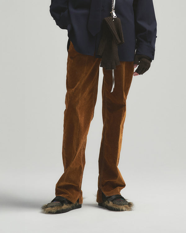 BED j.w. FORD "Daily – Brown" Rayon flocking pants｜ベッドフォード "デイリー – ブラウン" レーヨンフロッキーパンツ メンズモデル着用