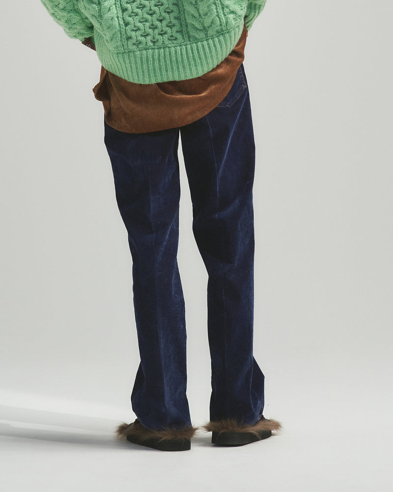 BED j.w. FORD "Daily – Navy" Rayon flocking pants｜ベッドフォード "デイリー – ネイビー" レーヨンフロッキーパンツ メンズモデル着用