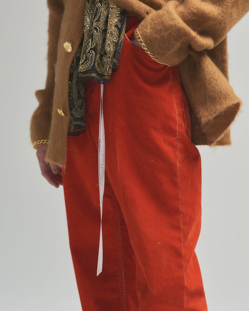 BED j.w. FORD "Daily – Red" Rayon flocking pants｜ベッドフォード "デイリー – レッド" レーヨンフロッキーパンツ メンズモデル着用