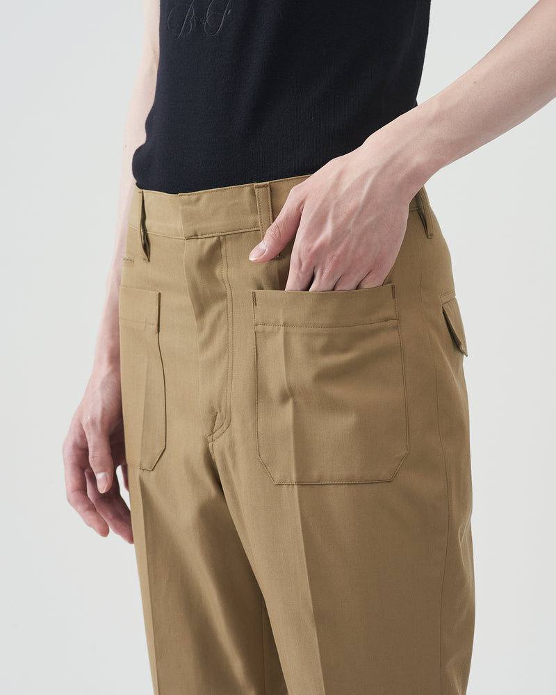 Cotton-Wool Flare Trousers – Beige