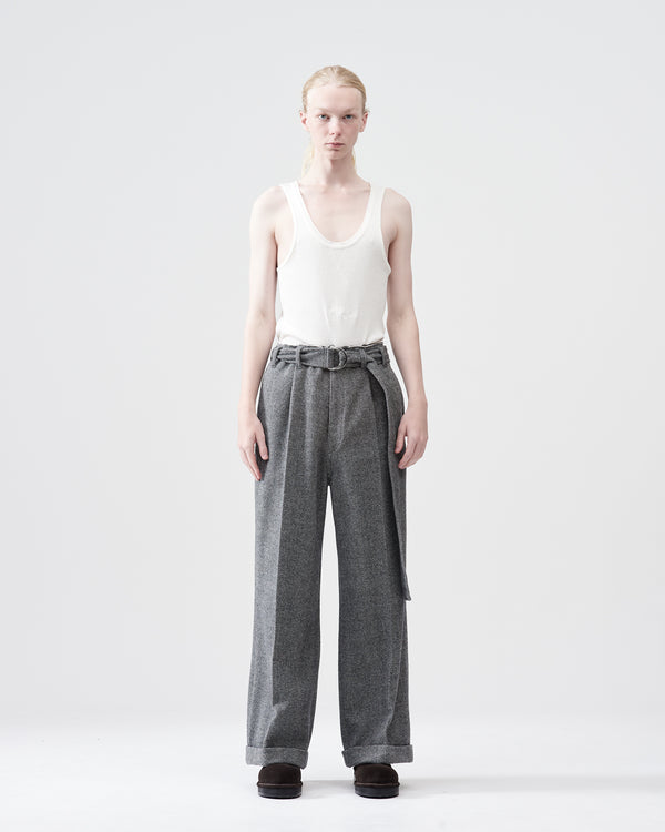 Herringbone Wool Wide Pants – Black