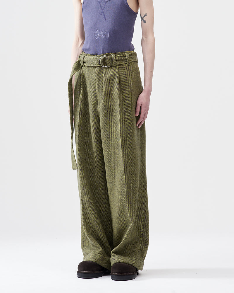 Herringbone Wool Wide Pants – Lime