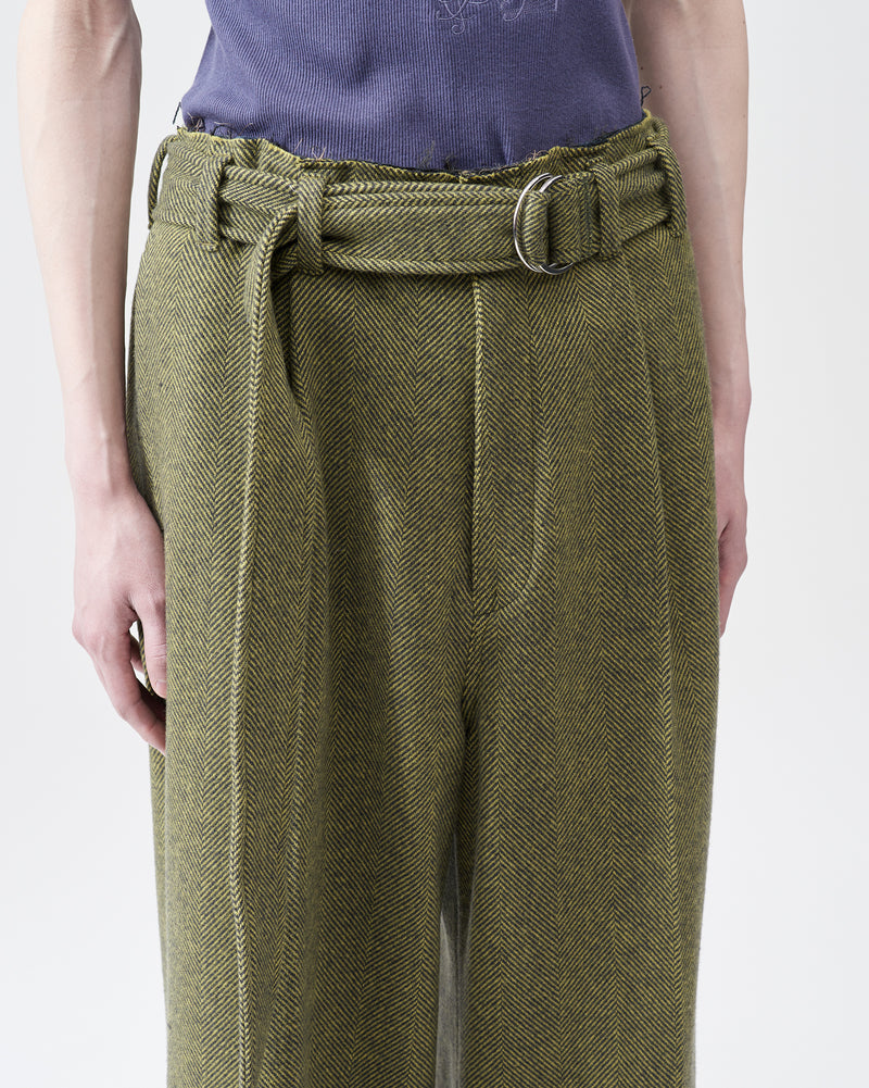 Herringbone Wool Wide Pants – Lime