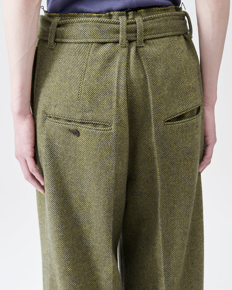 Herringbone Wool Wide Pants – Lime