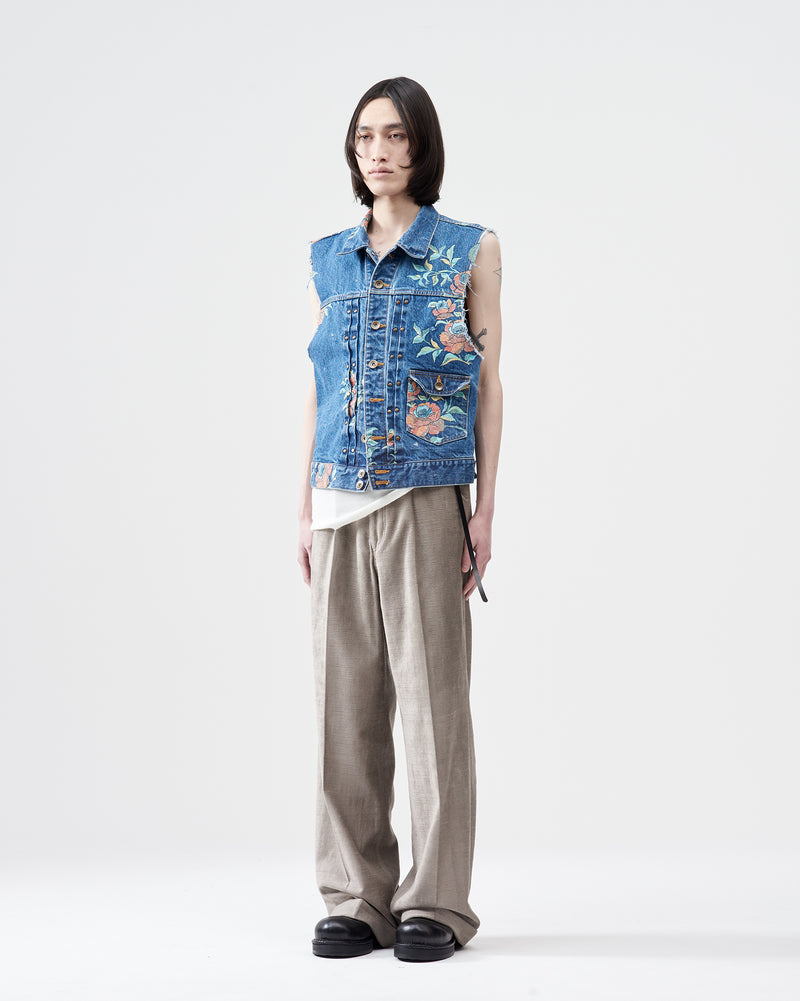 Flower Pattern Denim Vest – Indigo