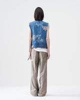 Flower Pattern Denim Vest – Indigo