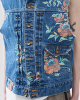 Flower Pattern Denim Vest – Indigo