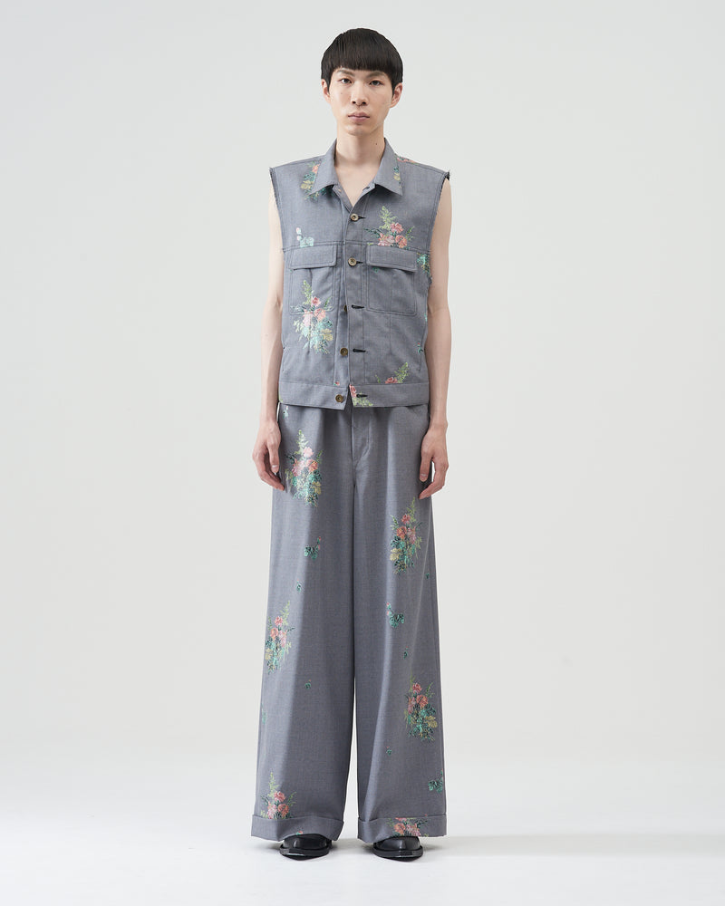 Flower Pattern Vest – Gray