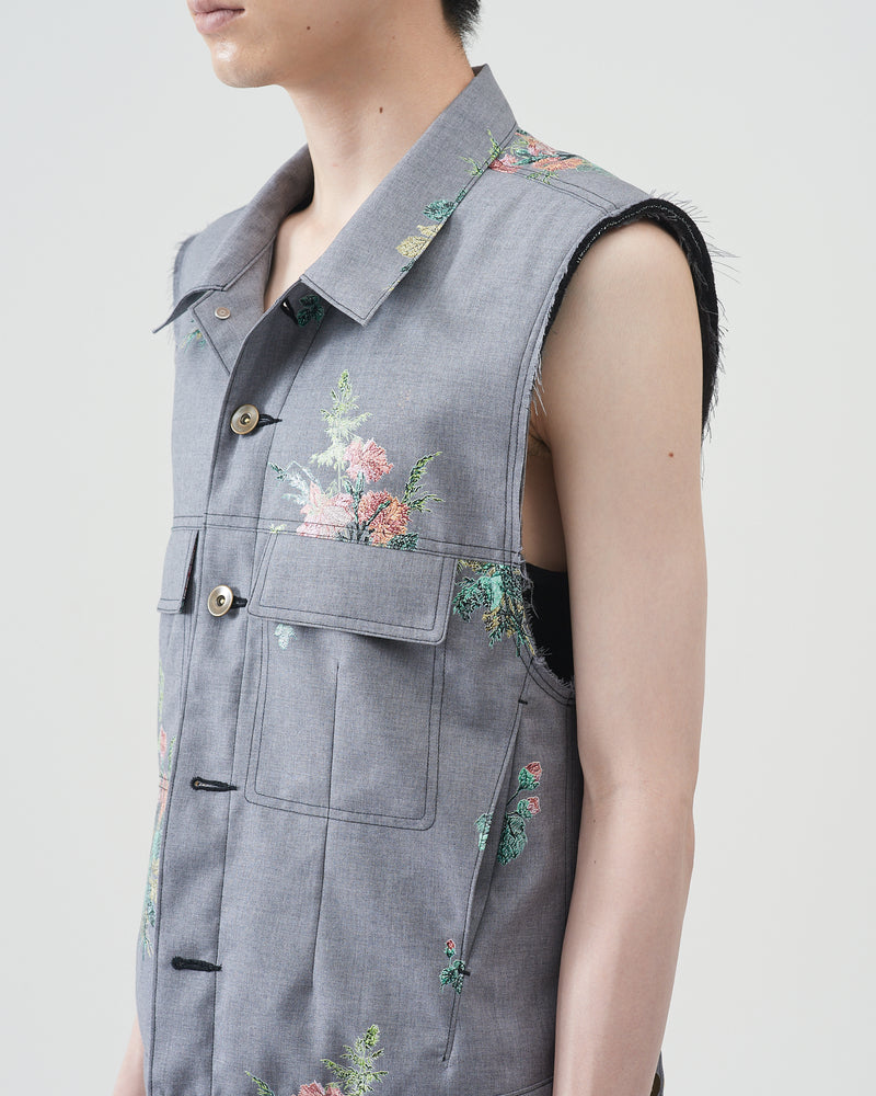 Flower Pattern Vest – Gray