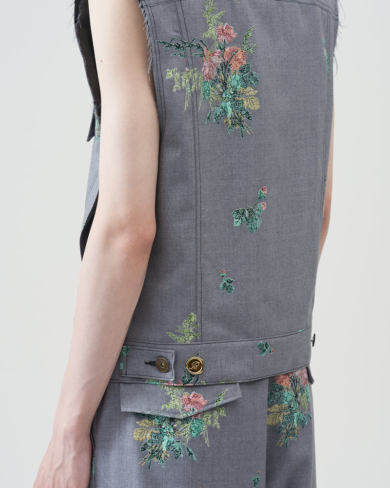 Flower Pattern Vest – Gray