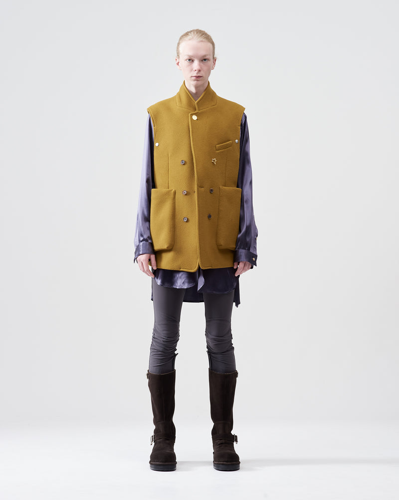 Oversized Pocket Wool Vest – Mustard