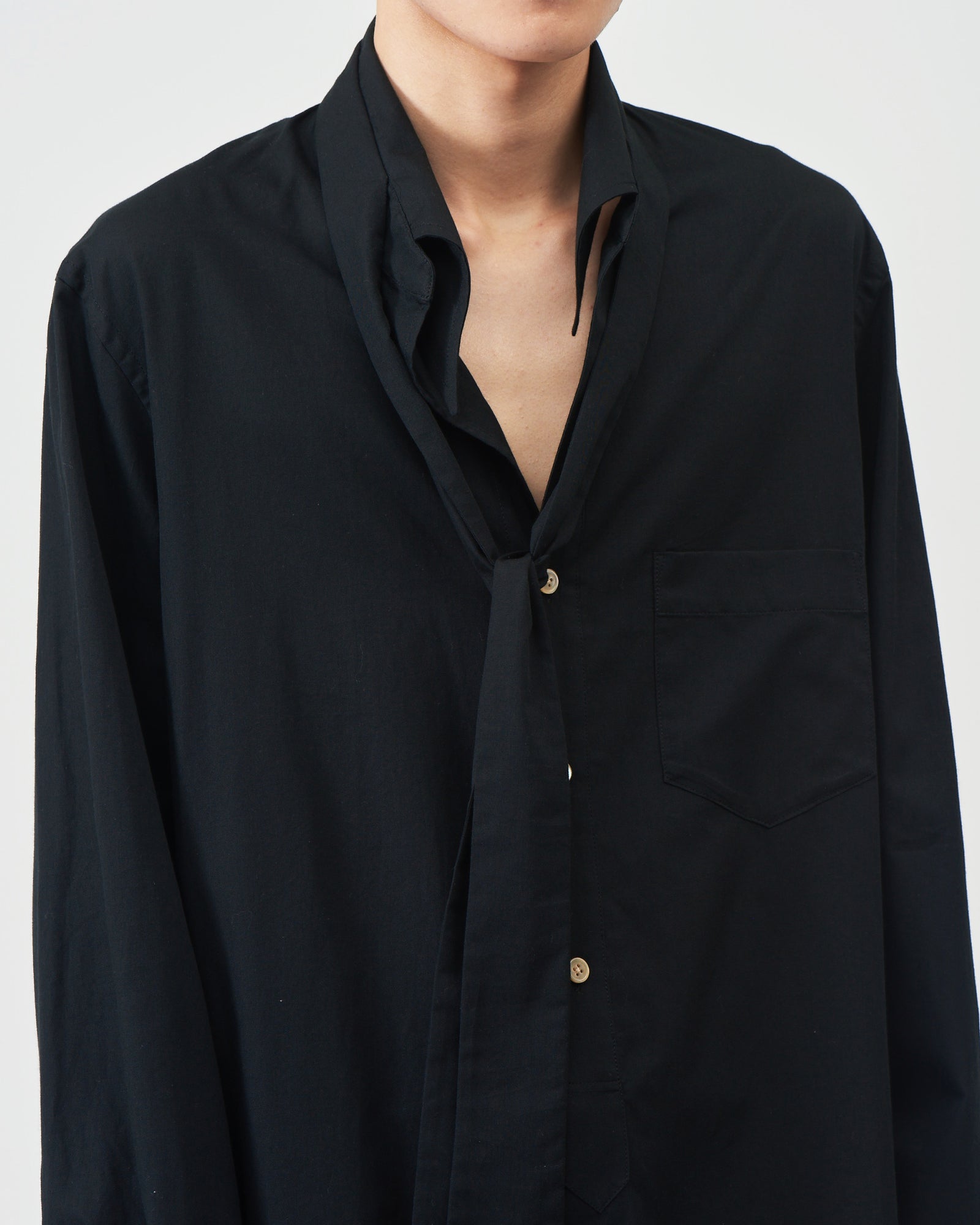 Cotton-Silk Bow Collar Shirts – Black｜BED j.w. FORD