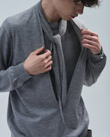 BED j.w. FORD "2.5 quintet – Gray" Layered Knit Sweater｜ベッドフォード "2.5 クインテット – グレー" レイヤードニットセーター メンズモデル着用