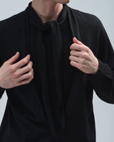 BED j.w. FORD "2.5 quintet – Black" Layered Knit Sweater｜ベッドフォード "2.5 クインテット – ブラック" レイヤードニットセーター メンズモデル着用