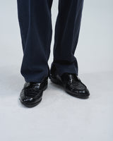 BED j.w. FORD "H&H – Navy" Asymmetry Trousers｜ベッドフォード "ハーフ&ハーフ – ネイビー" アシンメトリーパンツ メンズモデル着用
