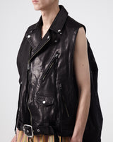 Layered Leather Vest – Black